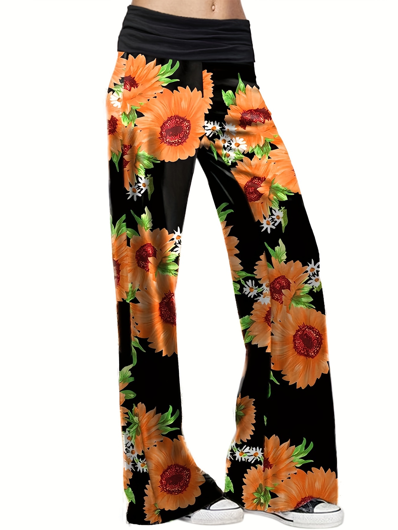 Floral Print High Waist Pants Casual Loose Comfy Pants - Temu