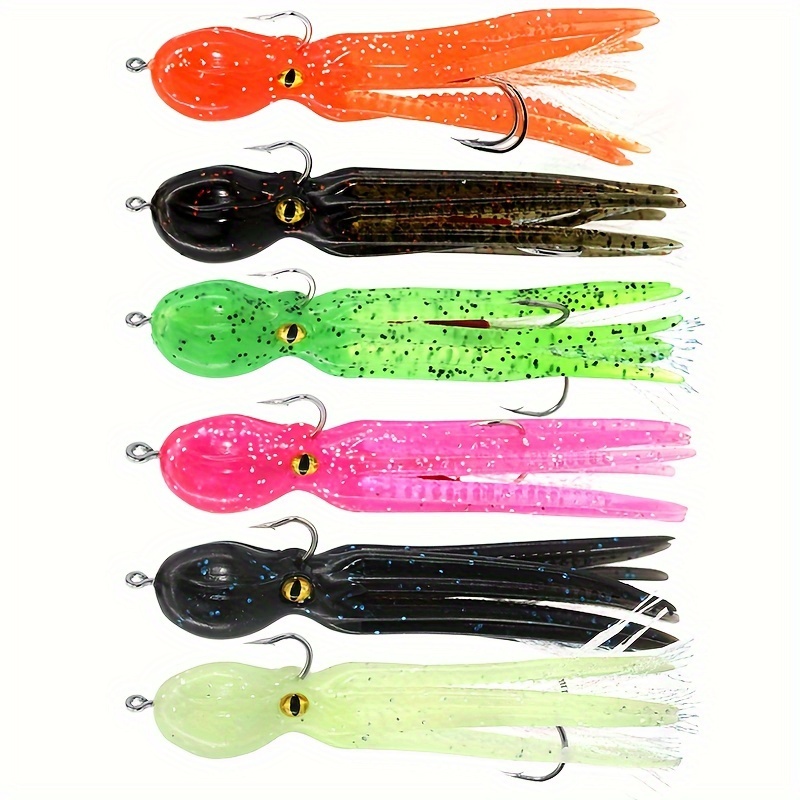 5Pcs Squid Skirt Saltwater Octopus Lures Soft Plastic Fishing Lures Kit  Glow Trolling Lure Skirts for Sea Bass Salmon Trout