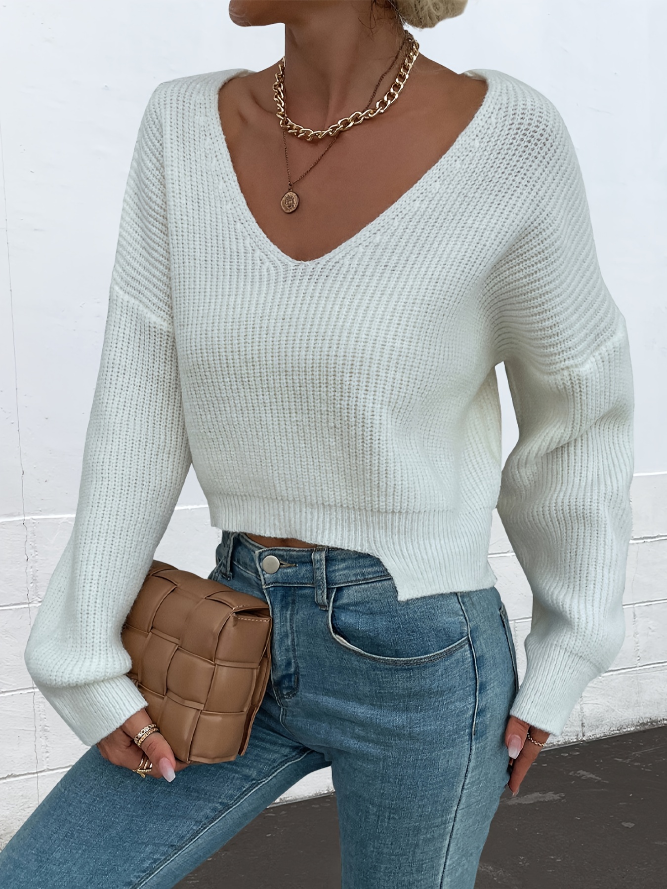 Oversized Scoop Neck Sweater, Casual Long Sleeve Loose Fall Winter Knit  Sweater, Women's Clothing