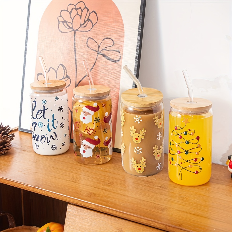 Ice Coffee Cups With Bamboo Lids And Glass Straws Halloween - Temu