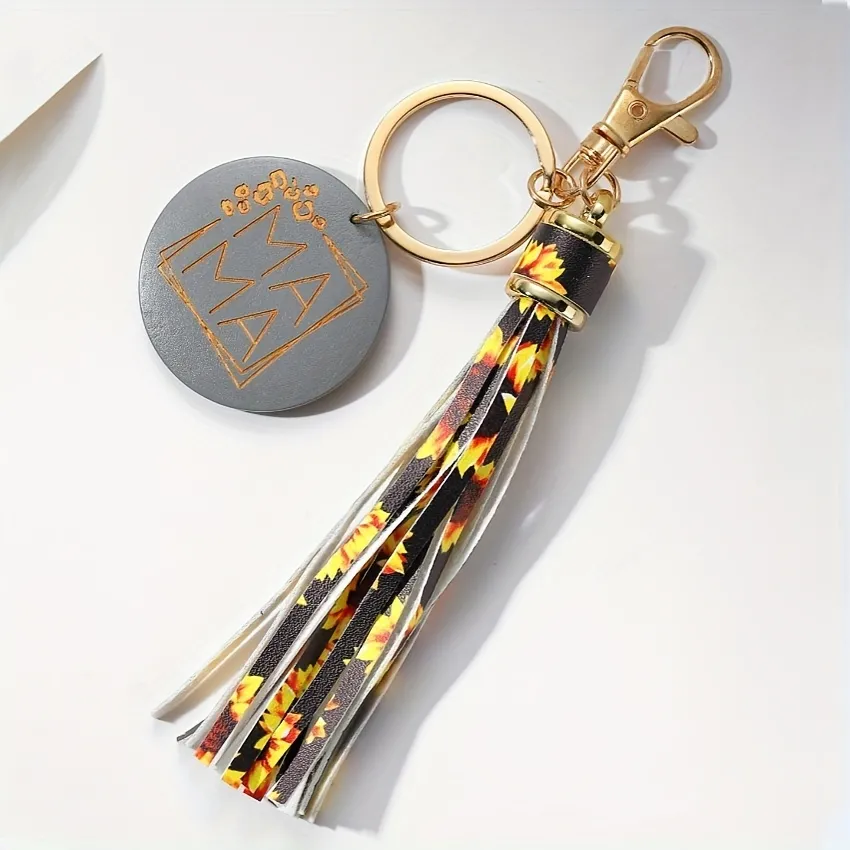 Leopard Print Tassel Keychain With Wooden Mama Pendant With Pu Tassel Bag  Ornament - Temu