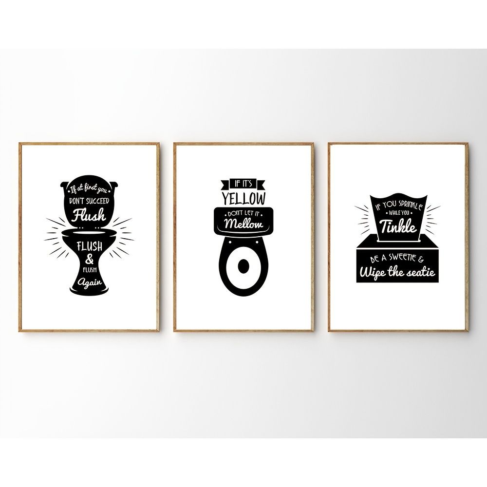 3pcs Funny Toilet Decorative Wall Art Posters Black White Print No Frame |  Free Shipping For New Users | Temu