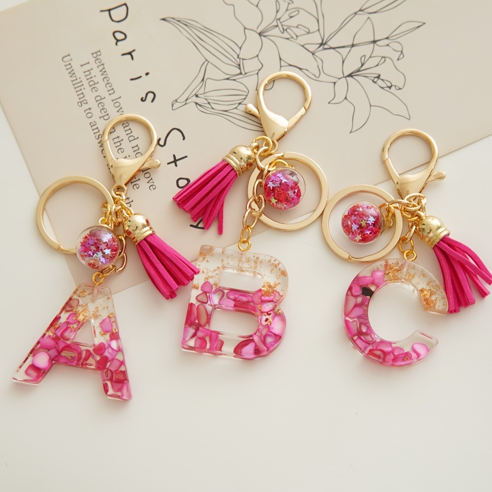 Sequins Alphabet Keychain Cute Color Block Resin Key Chain - Temu