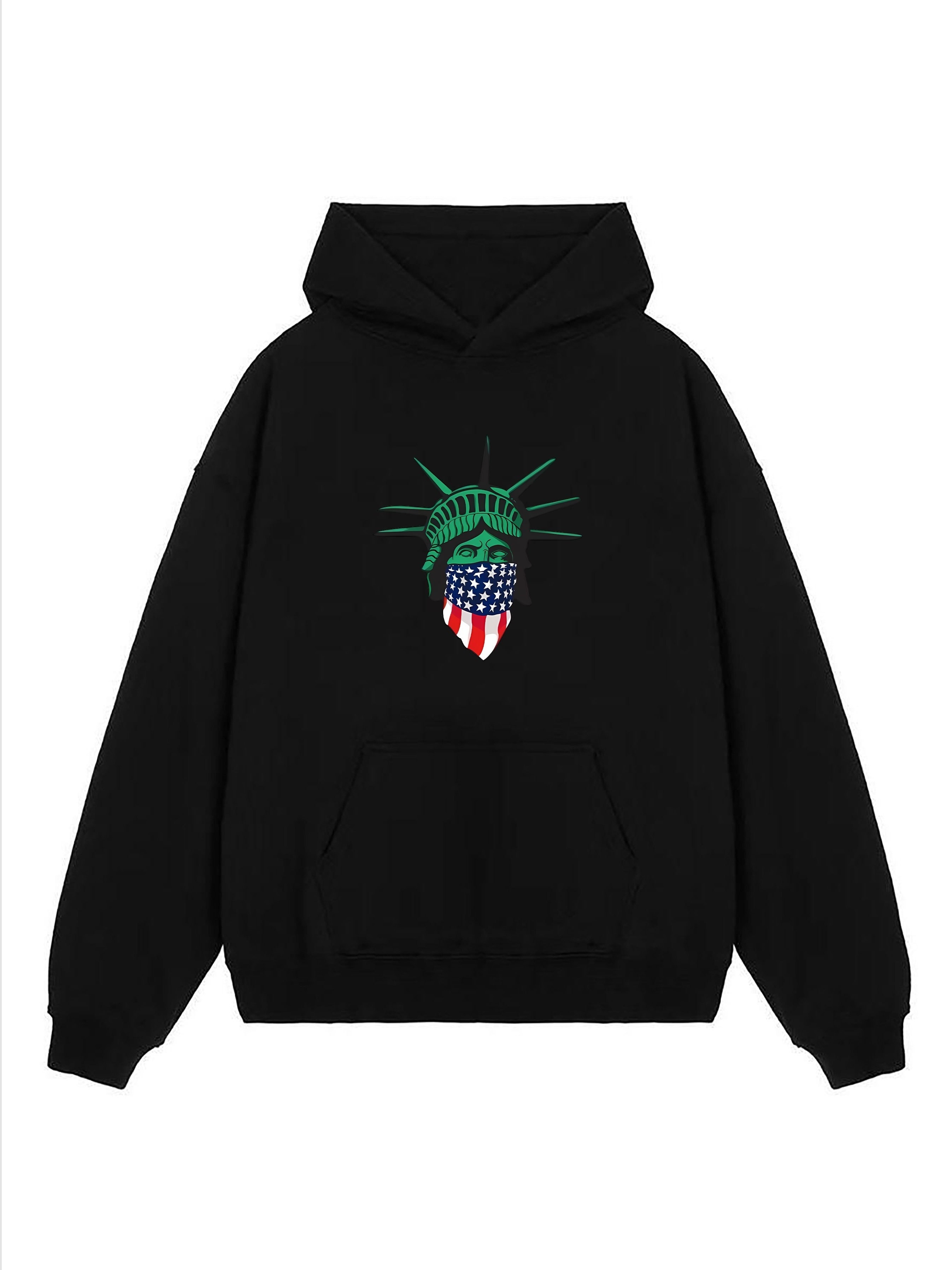 Statue Of Liberty With Mask Print Hoodie, Hoodies For Men, Men's