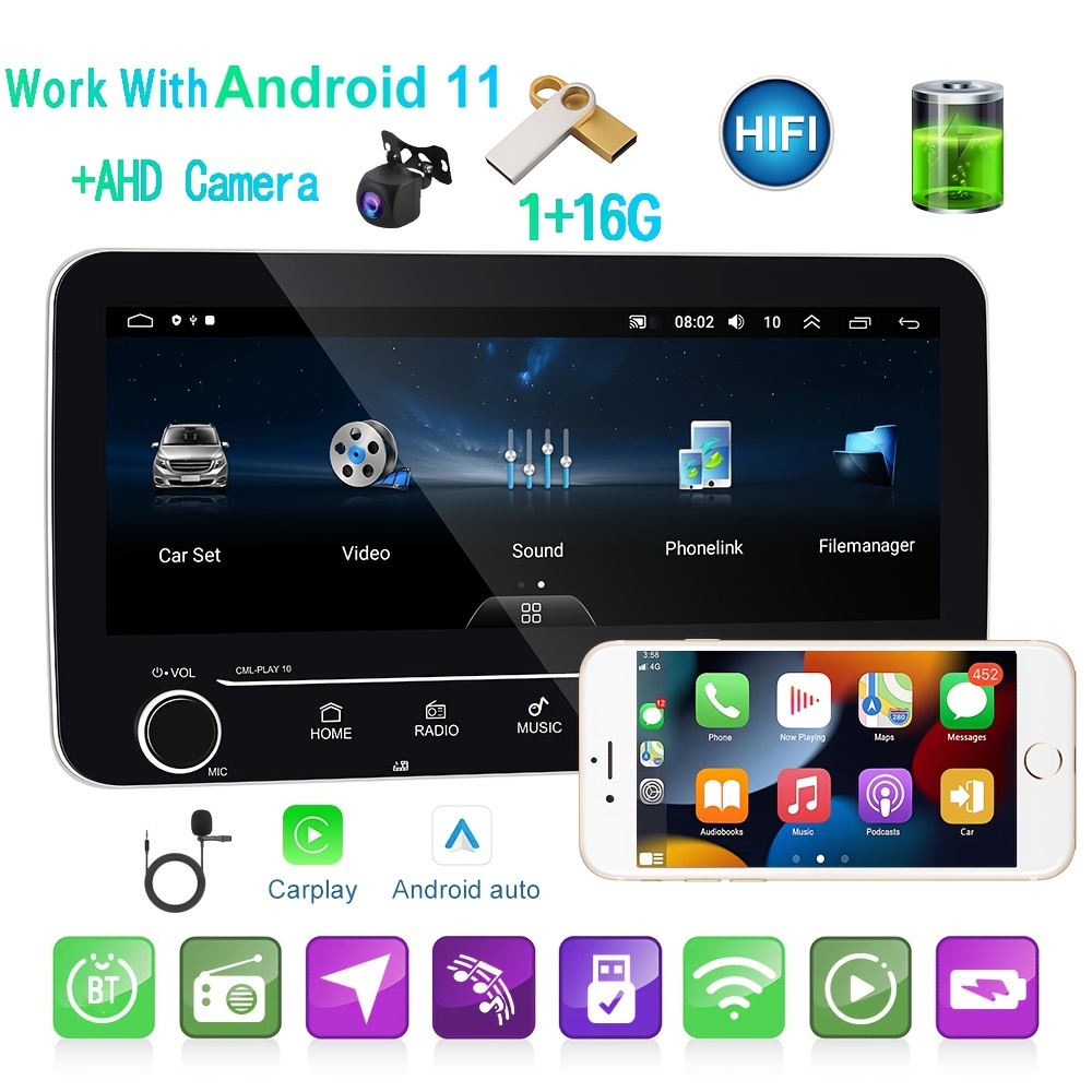 Hd 1080p 10.1 '' Android 12 Radio Coche Solo Din Pantalla - Temu Mexico