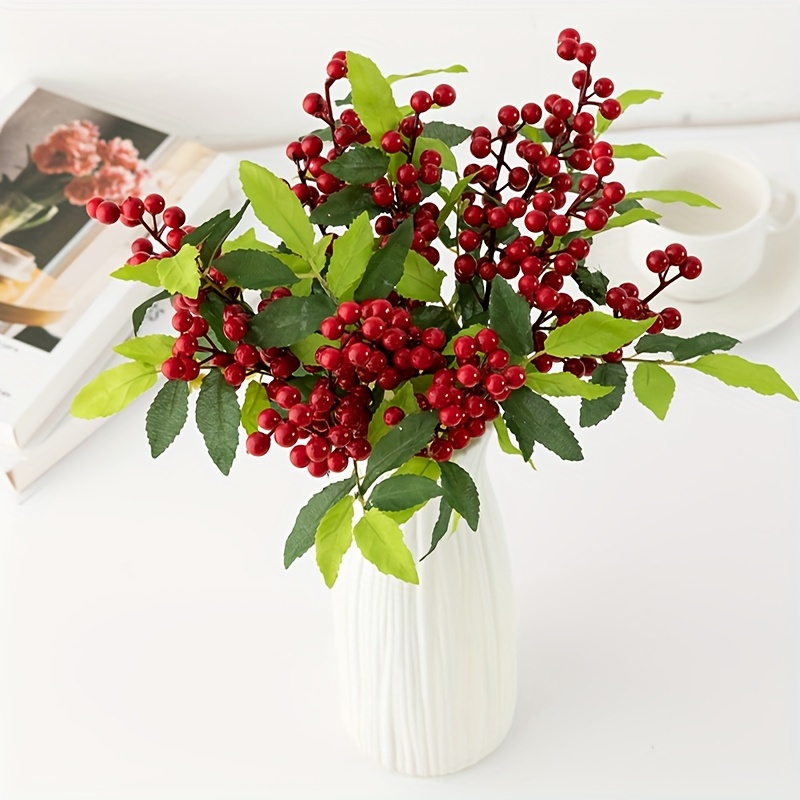 a-1245 faux holly berry stems christmas