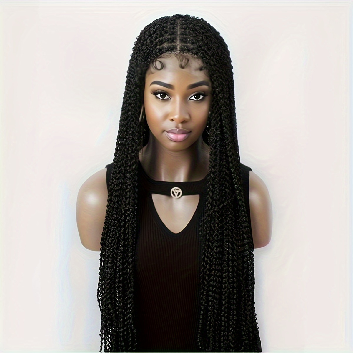 Black Ombre Blue Lace Box Braided Wigs For Women Full Lace Box Braids Wigs  Synthetic Long Lightweight Hair Wigs