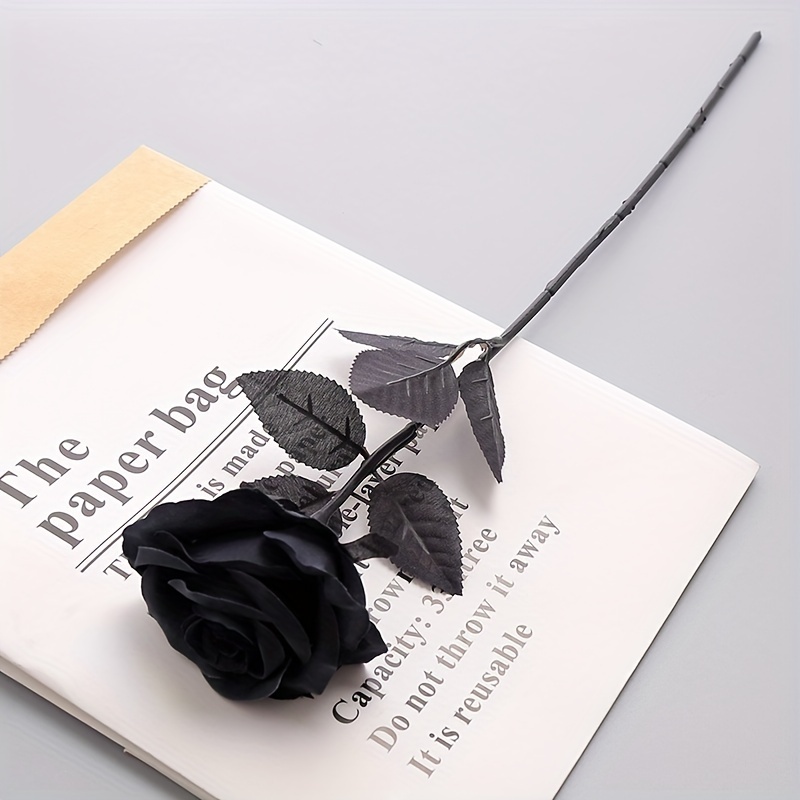 Rosa negra artificial, flor negra artificial, decoración de rosa negra,  tallo de flor artificial, rosas eternas para jarrón, flores de boda negras  -  España