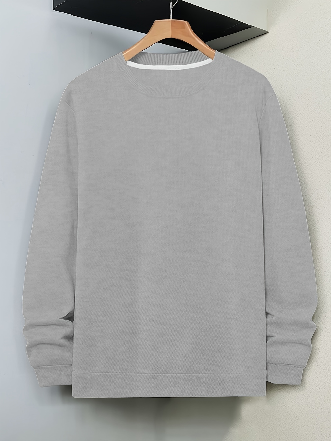 Men's Crew Neck Sweatshirt Pullover Men Solid Color - Temu