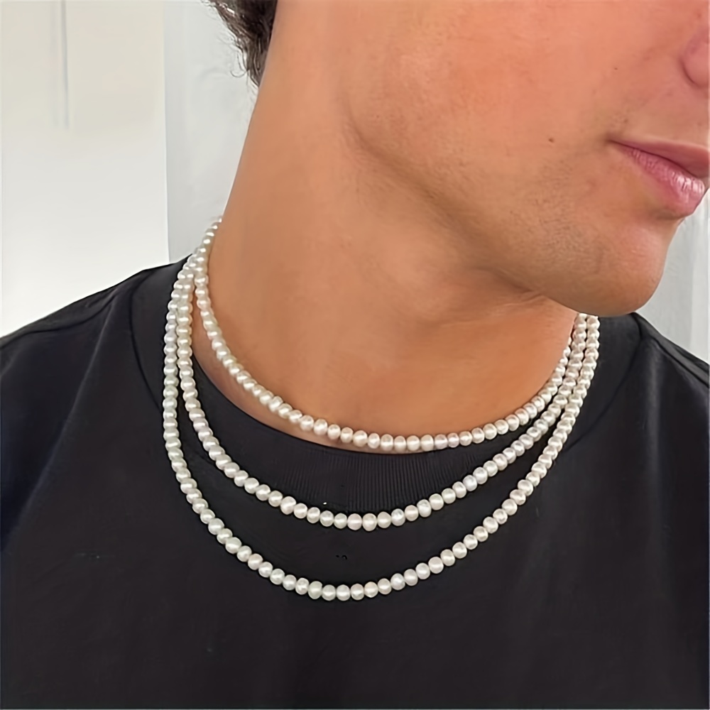 Fashion Necklace For Men,imitation Pearl Letter Necklace Male, Choker  Beaded Beads Clavicle Chain, Party Accessories For Friends - Temu