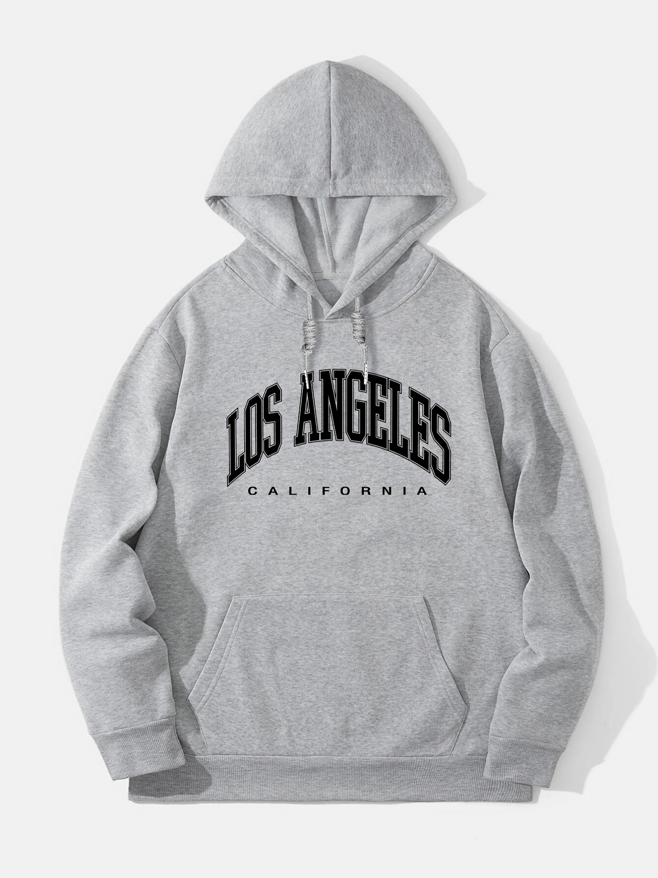 Temu Men's Plus Size 'Los Angeles California' Print Hoodie Oversized Drawstring Pocket Hooded Sweatshirt, Long Sleeve Tops for Spring Autumn, Loose