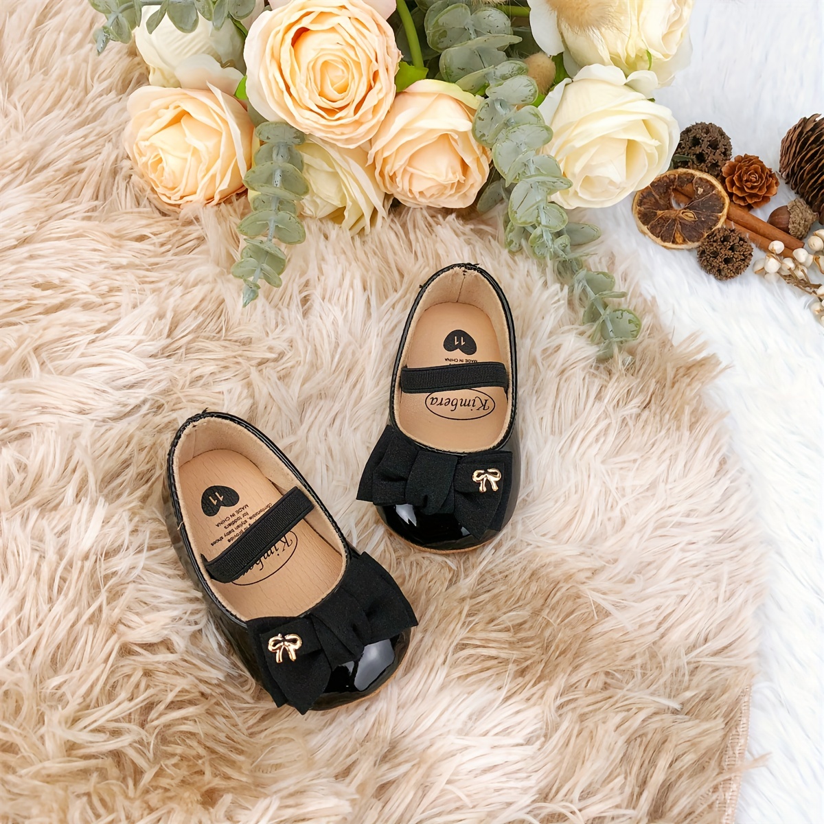 Trendy Elegant Bowknot Mary Jane Shoes For Baby Girls, Comfortable Lightweight Non Slip Soft Flat Sole Shoes For Indoor Outdoor Party, Spring And Autumn