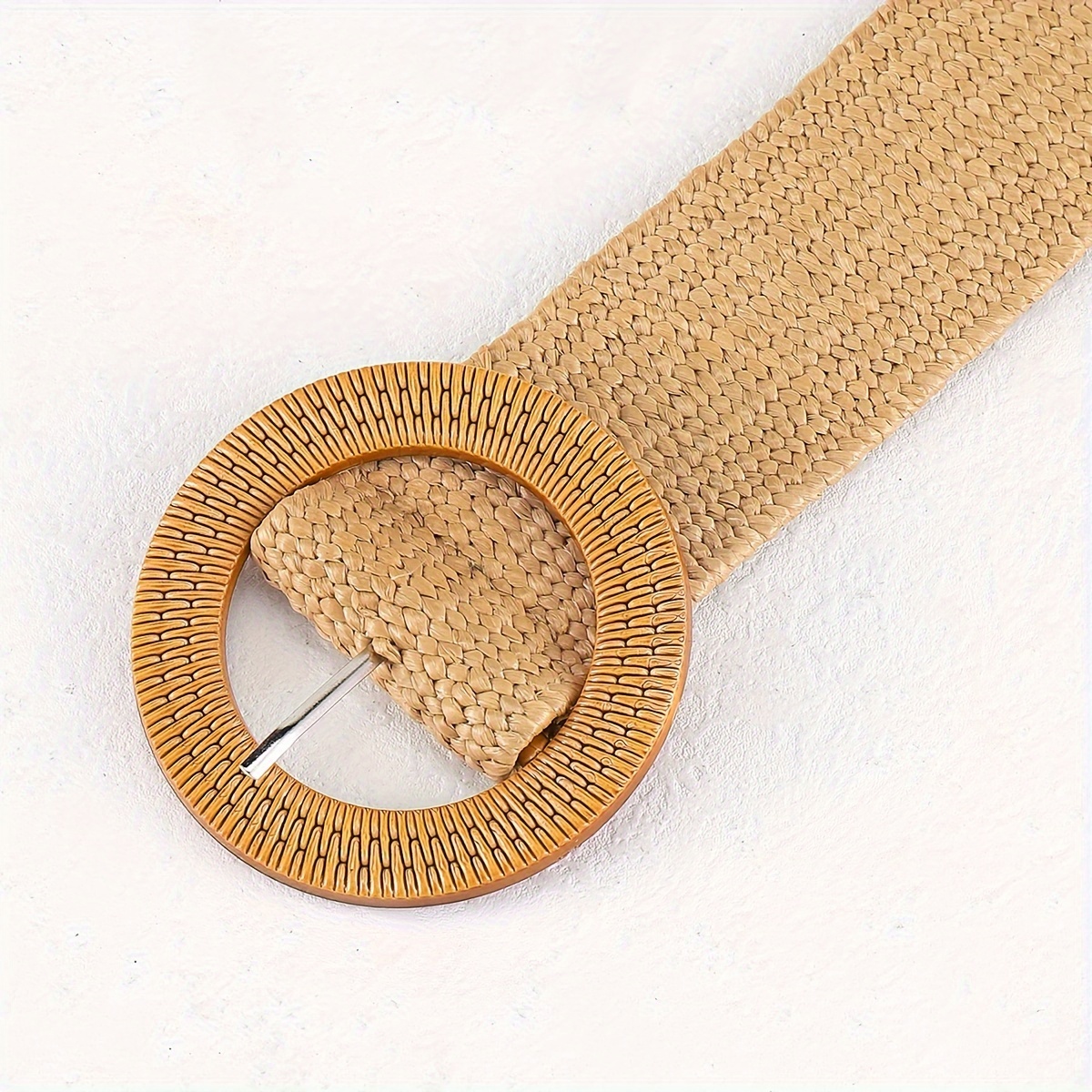 Boho Braided Straw Belt with Classic Round Buckle