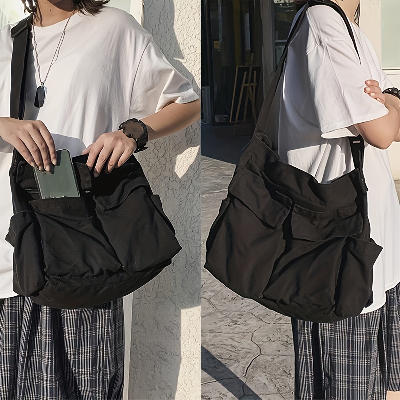 Butwevi Canvas Shoulder Chest Handbags Men Casual Crossbody Messenger Bag  (Black)