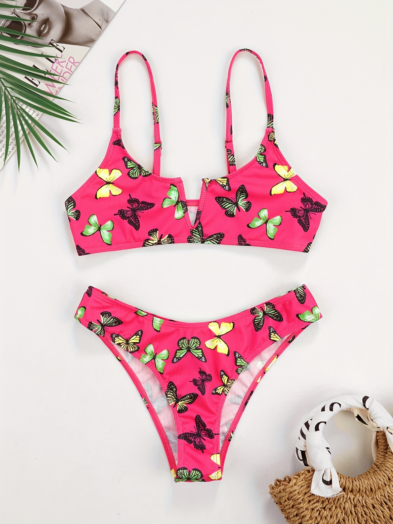 Butterfly Print High Cut Underwire Bandeau Bikini Two Piece Swimsuit – Rose  Swimsuits