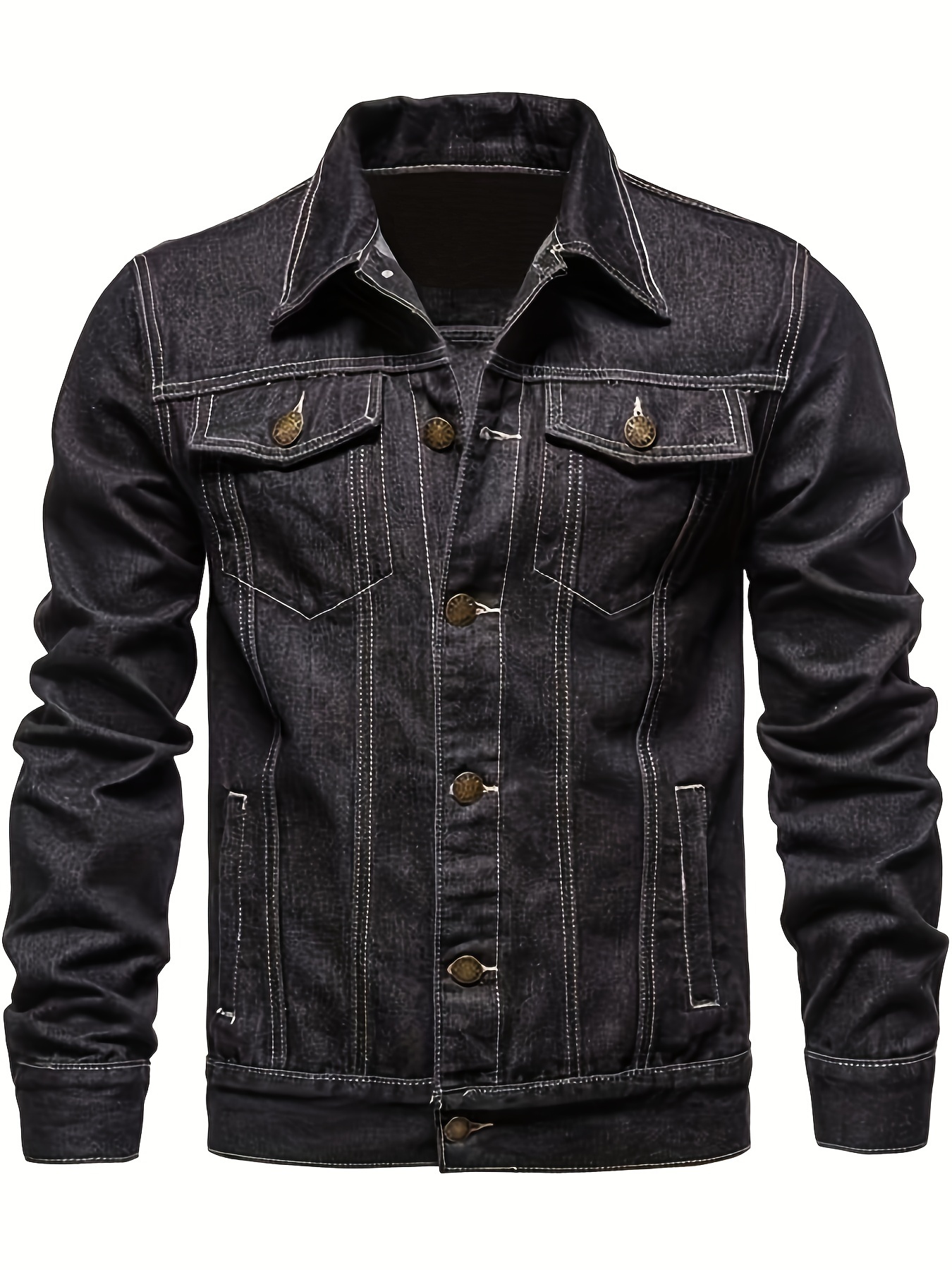 Men's Casual Fleece Lined Denim Jacket Street Style Button - Temu