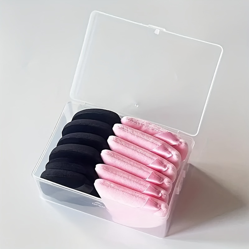 TEMU 12pcs Triangle Powder Puff, Super Soft Powder Puff With Rope, Flocking Powder Puff Suitable For Face Loose Powder, With Storage Box, Easy To