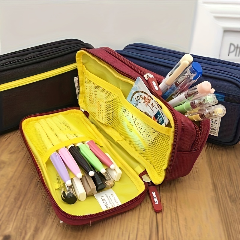 Multifunctional Mesh Zipper Pencil Case Double Layer Stationery