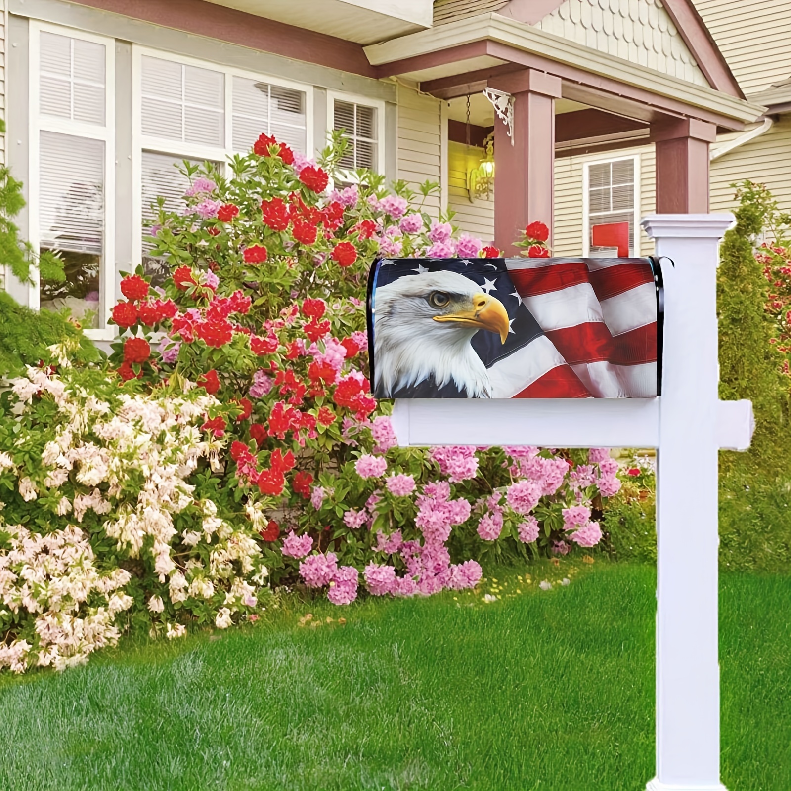 

1pc, American Flag Welcome Mailbox Cover, Mailbox Wrap Decorative For Garden Yard Home 21" Lx 18" W
