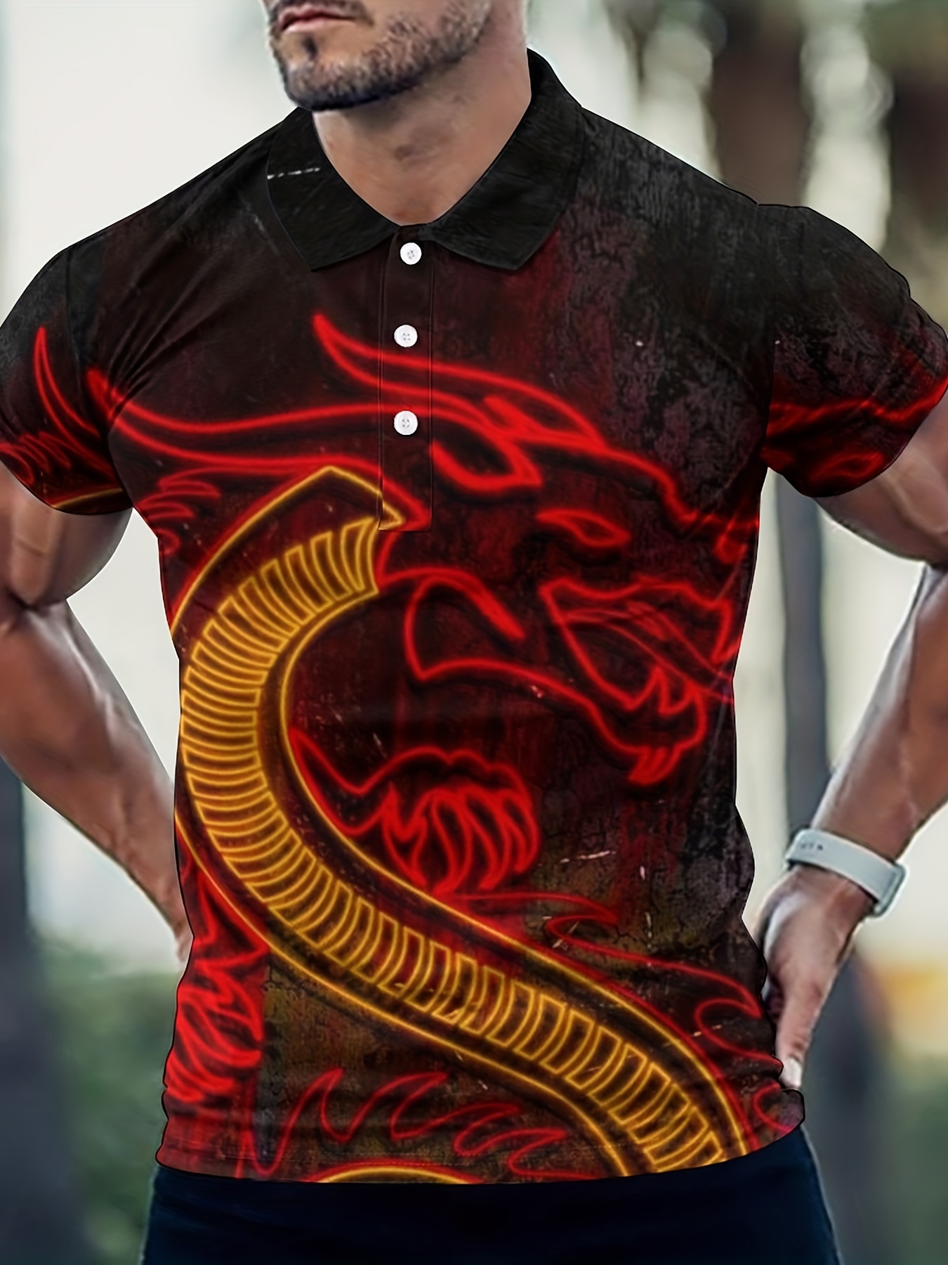 Neon Dragon Denim Short Sleeve Shirt
