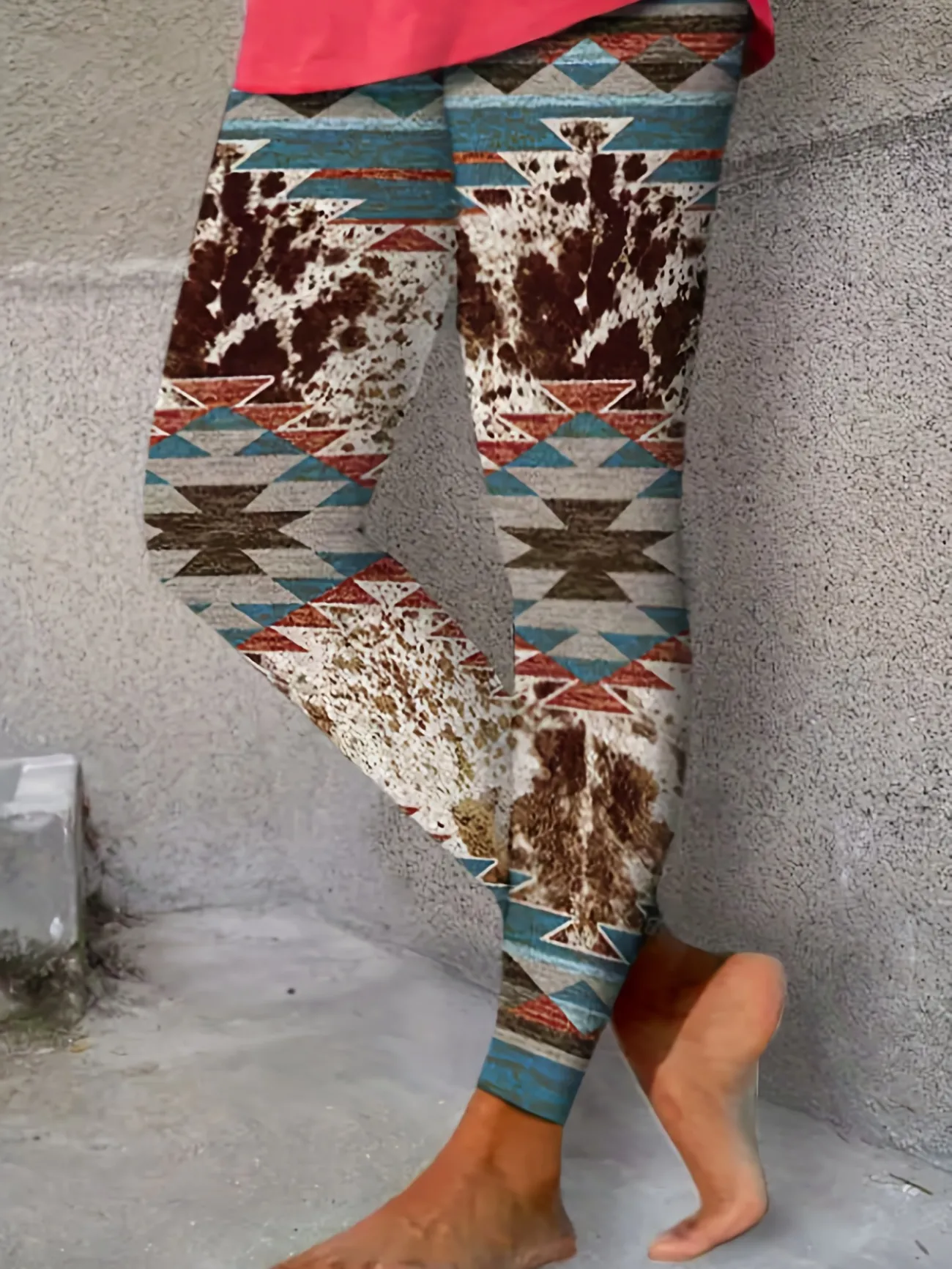 Plus Size Boho Leggings, Women's Plus Tie Dye Aztec Print Stretch Leggings - Temu
