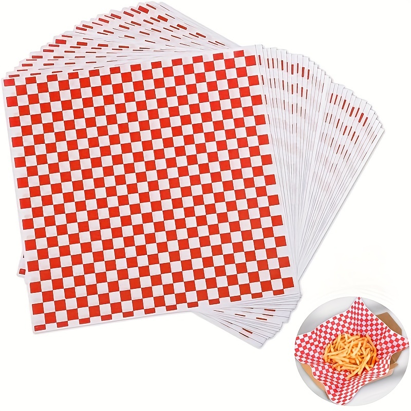 100pcs Deli Paper Sheets 12x12, Premium Food Basket Liners, Grease  Resistant Wax Paper Sheets for Food, Classic Checkered Sandwich Wrapping  Paper for