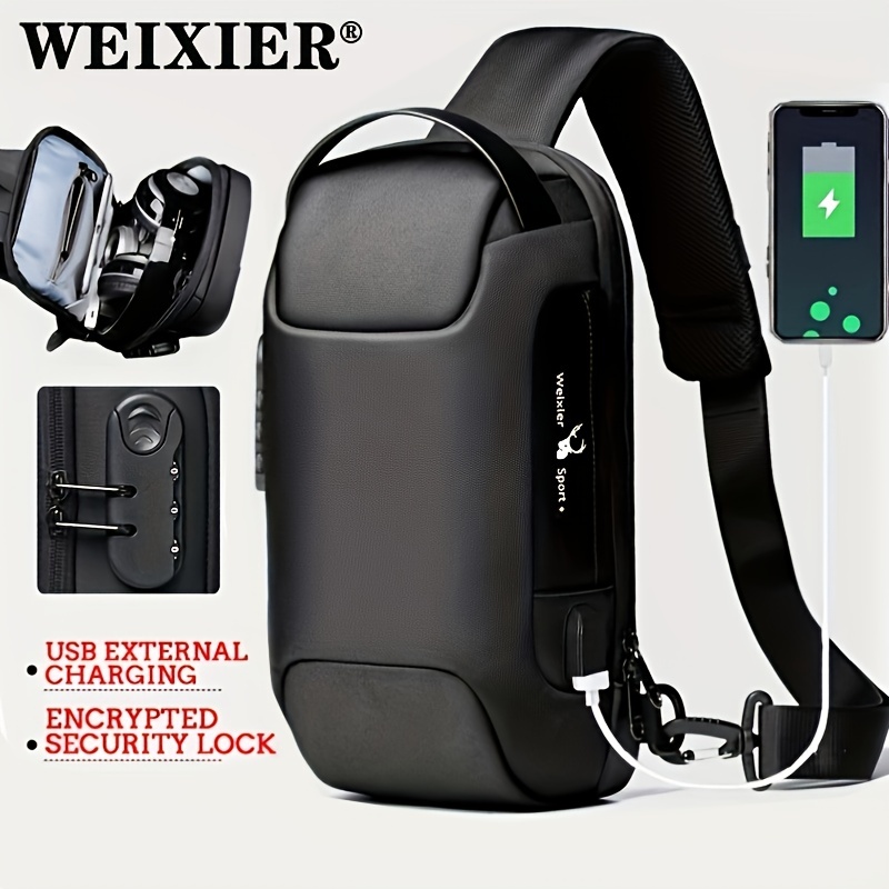 

Weixier 1pc Men's Waterproof Oxford Fabric Waist Bag With Usb Charging And Combination Lock Give Gifts To Men On Valentine's Day Gift For Father