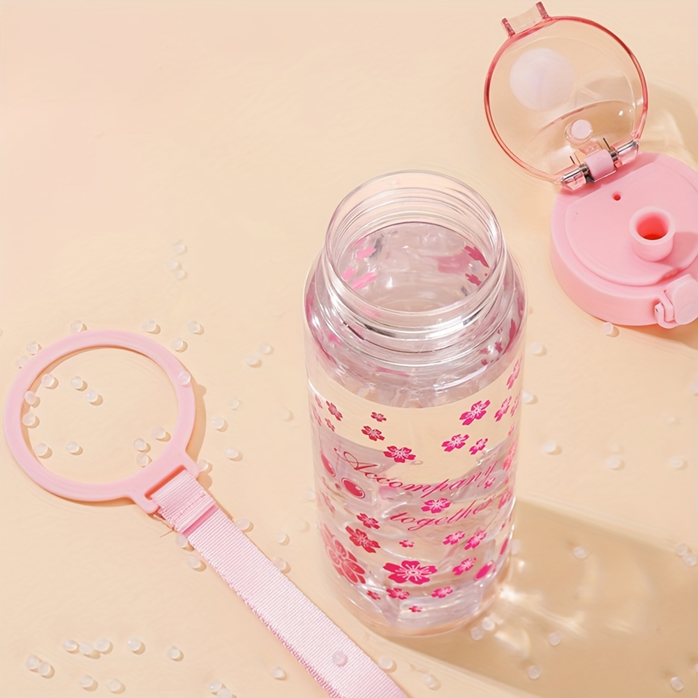 1pc Portable Outdoor Transparent Water Bottle, Pink Plastic Simple Water  Cup, With Random Color Strap