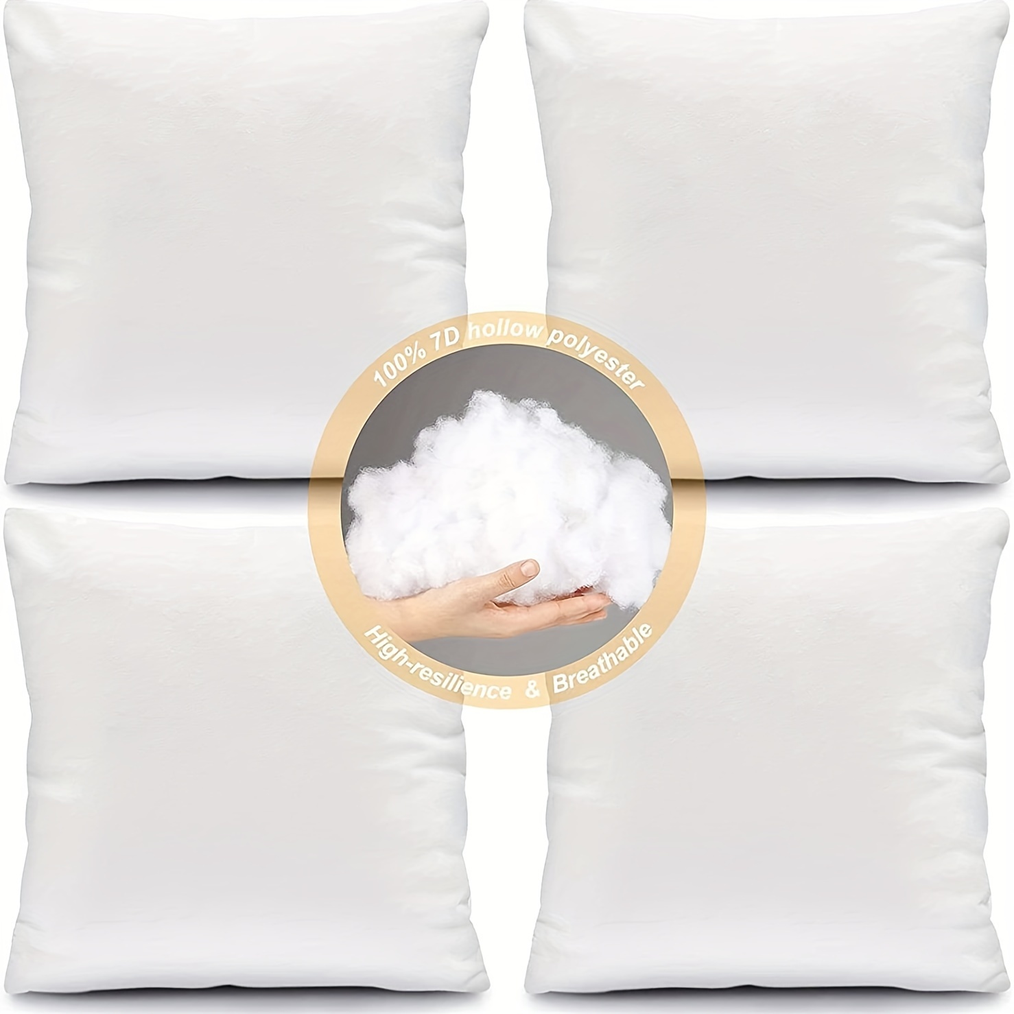 Decorative Throw Pillow Insert: Set of 4 Square Soft (White, 18x18) For  Sofa, Bench, Bed, Auto Seat Hypoallergenic Bed Couch Sofa- Indoor  Decorative Cushion 