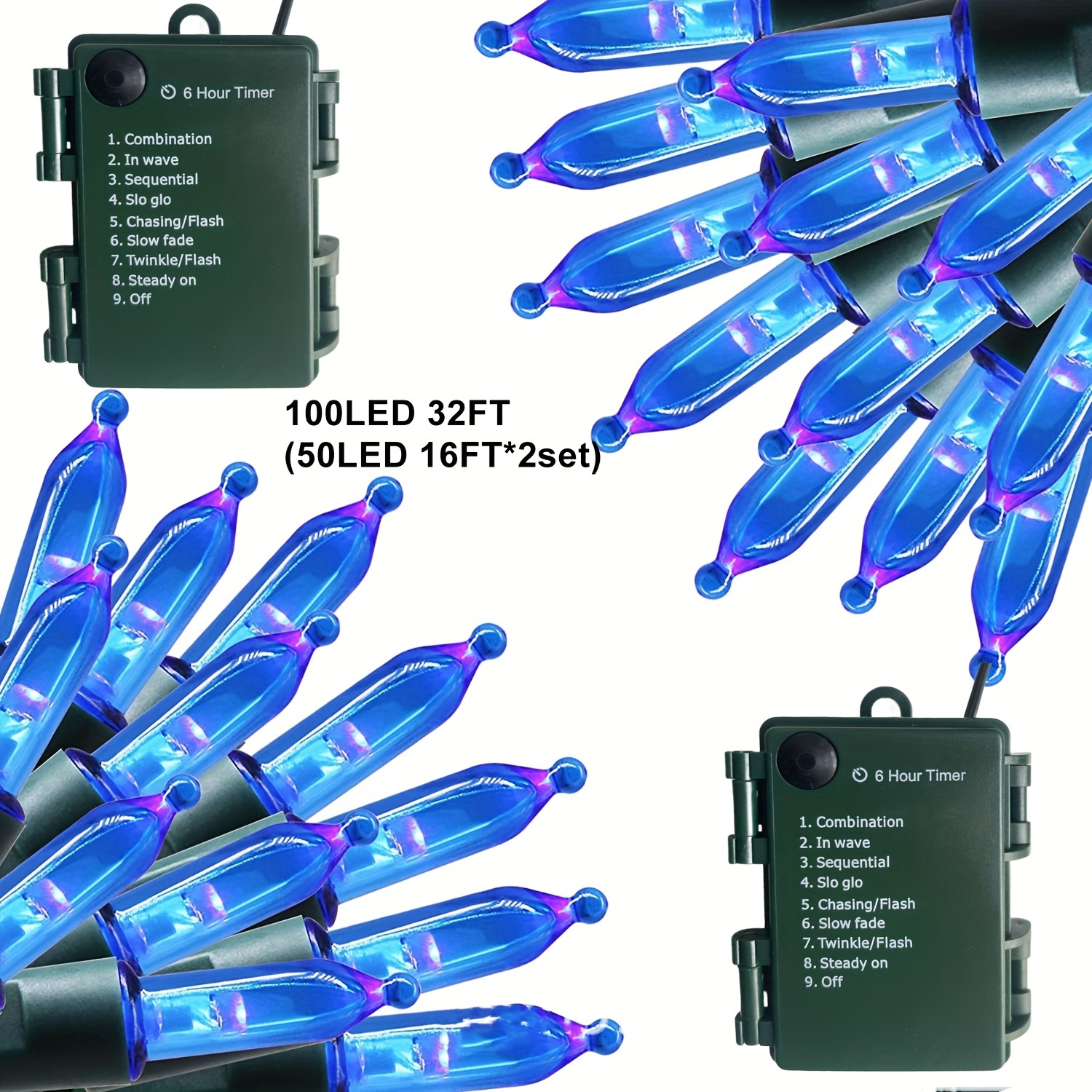 Paquete de 4 luces de hadas a pilas con temporizador, impermeables, de 16  pies, 50 luces LED para exteriores e interiores, luces parpadeantes para