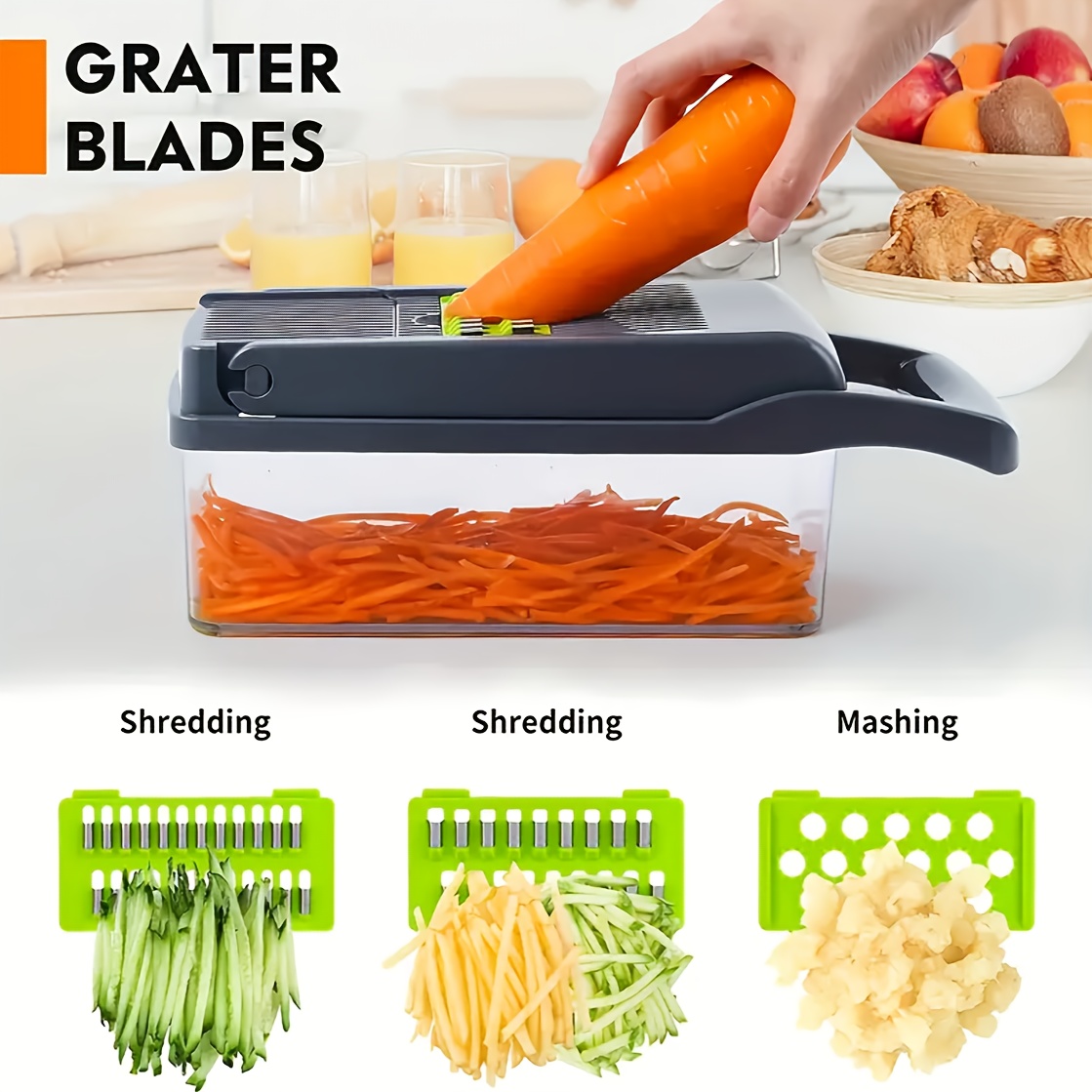 Vegetable Chopper,Onion Chopper,Multi-functional Food Slicer with Large  Container,Black Adjustable Vegetable Cutter with draining basket Stainless