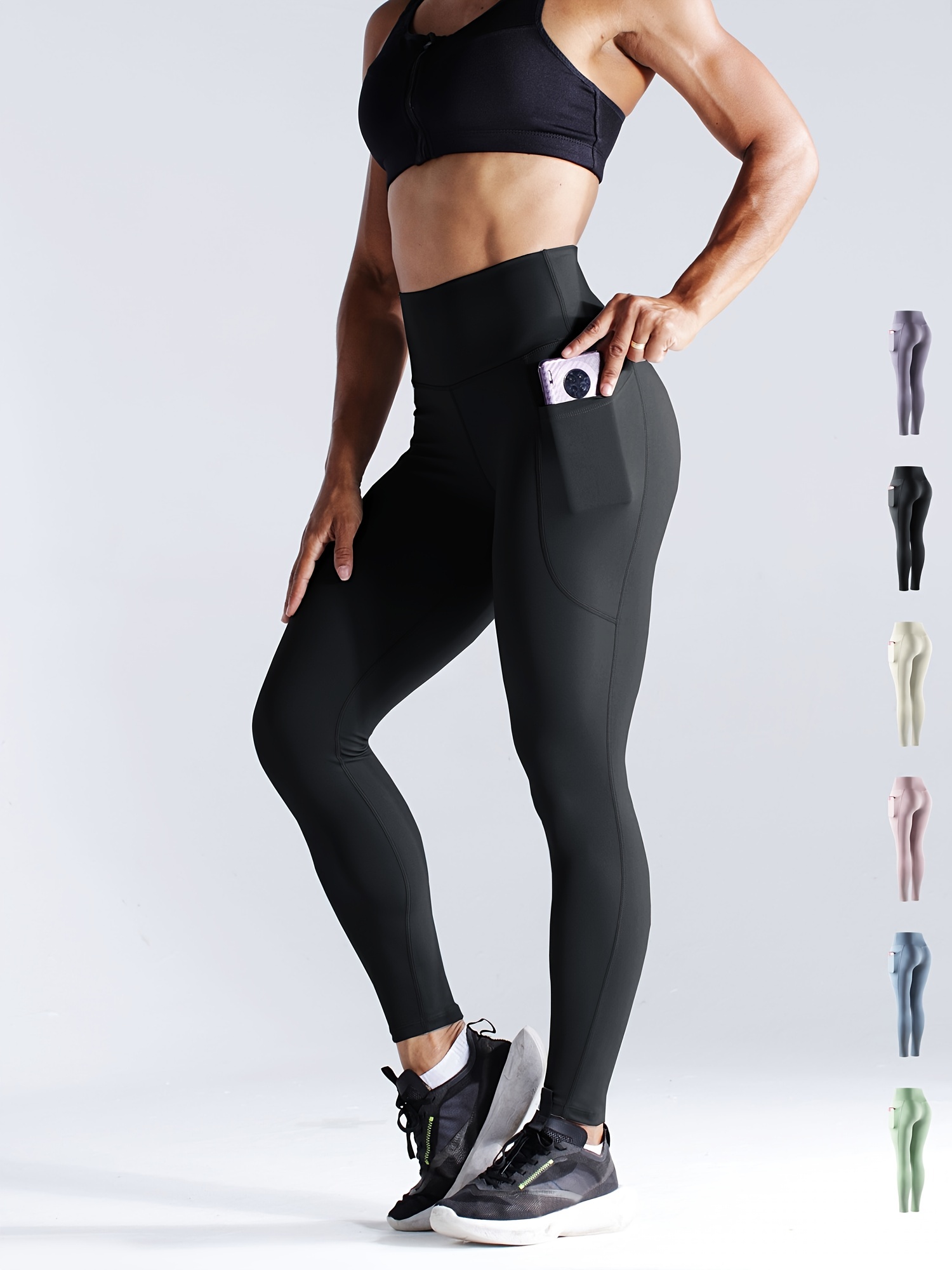Women's Black Thermal Yoga Pants Slimming Side Pockets - Temu