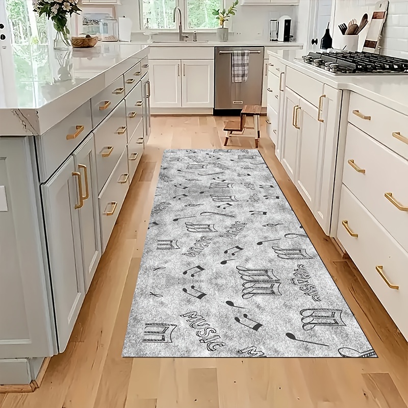 1pc Ultra-Thin Washable Print Kitchen Rug with Anti Slip Backing