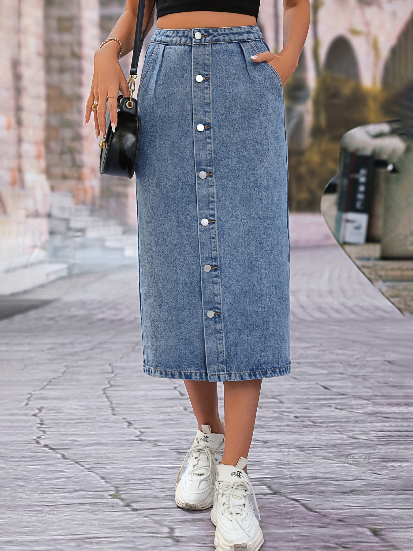 Spykar Women Light Blue Cotton Slim Fit Above Knee Length Denim Skirt-hanic.com.vn