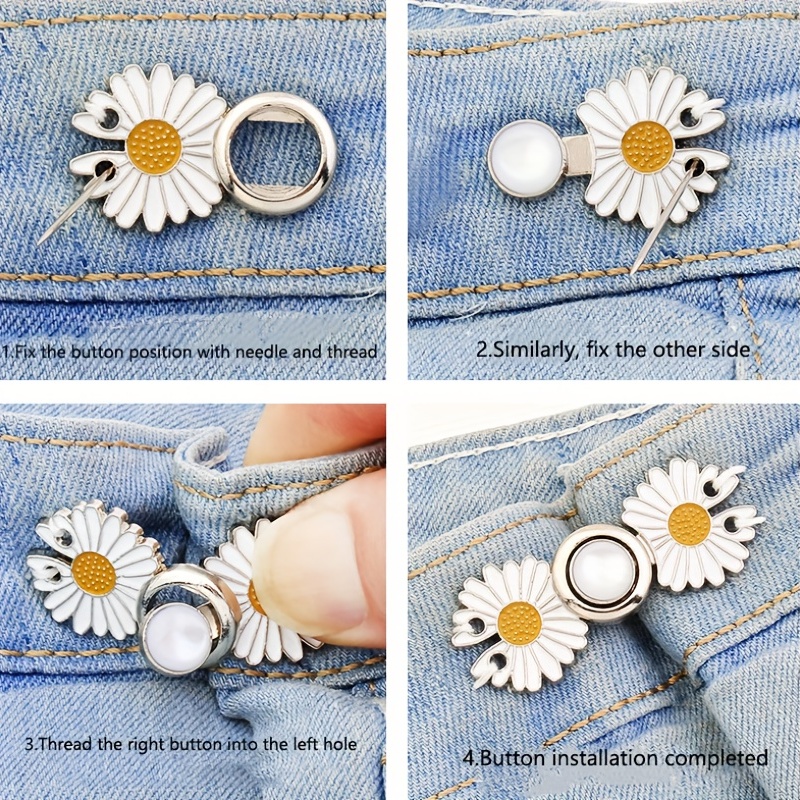 1pc Jeans Waistband Tightener With Adjustable Alloy Daisy Shaped Waist  Reducer Button, Convenient Tool For Resized Jeans,Can Also Be Used For  Clothes, Bags, Accessories And Decorations,Pants Waist Control Tool