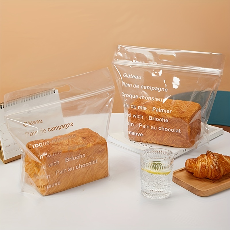 50pcs Clear Disposable Bag, Bread Packaging Bag, Ziplock Bag, Toast Baking  Self-adhesive Transparent Cake Dessert Packing Bag, Small Steamed Bun Bag