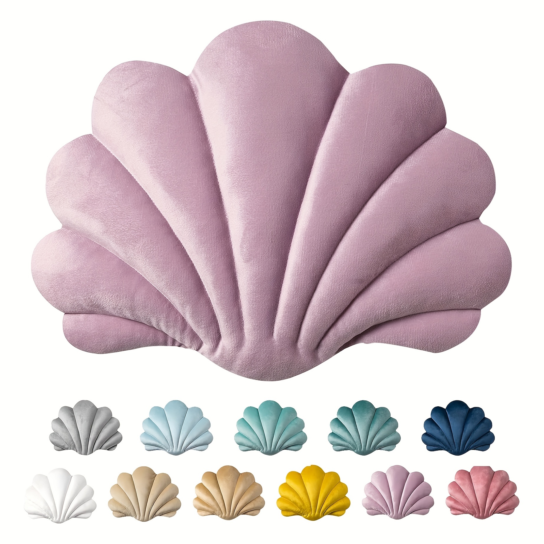 2 Pcs Soft Shell Pillow Seashell Shaped Accent Throw Pillows Seashell Pillow  Cute Decorative Pillow Cushion for Couch Bed Sofa Living Room Bedroom Room  Patio Decor, White, Light Blue 
