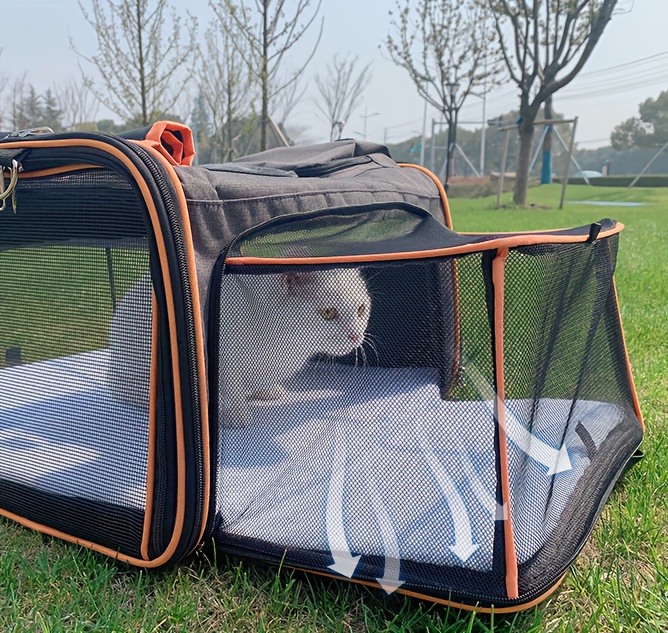 Objoy Airline Approved Pet Dog Cat Soft Sided Carrier 2 Side Expandable  Collapsible Cat Carrier Travel Outdoor Use for Small Animal Cat Puppy (S)