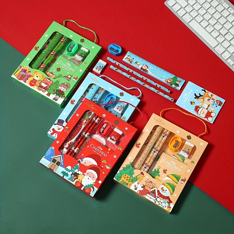 Flytohom 6Pcs/set Christmas Stationery Set Children's Cute Cartoon School  Supplies Birthday Gift Children's Day Kids Stationery Gi 