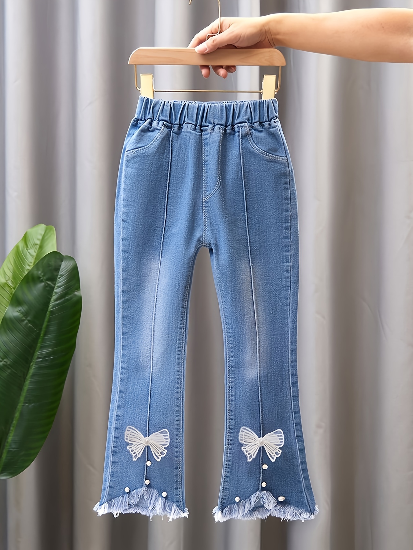 Boutique New Denim Pants Jeans Little Girls Jeans Hole Design Tassel  Stylish Bell Bottom Jeans For Kids Hot Flare Jeans