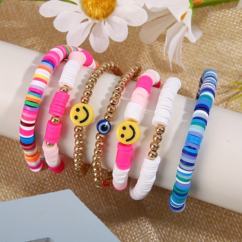 Jadive 36 Pcs Clay Bracelets Heishi Surfer Bracelets Set Preppy Happy Smile  Colorful Beaded Stretch Bracelets Disc Bracelets Y2k Kidcore Aesthetic