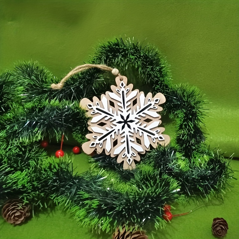 Christmas Snowflake Wooden Layer Sticker Snowflake Log Style - Temu