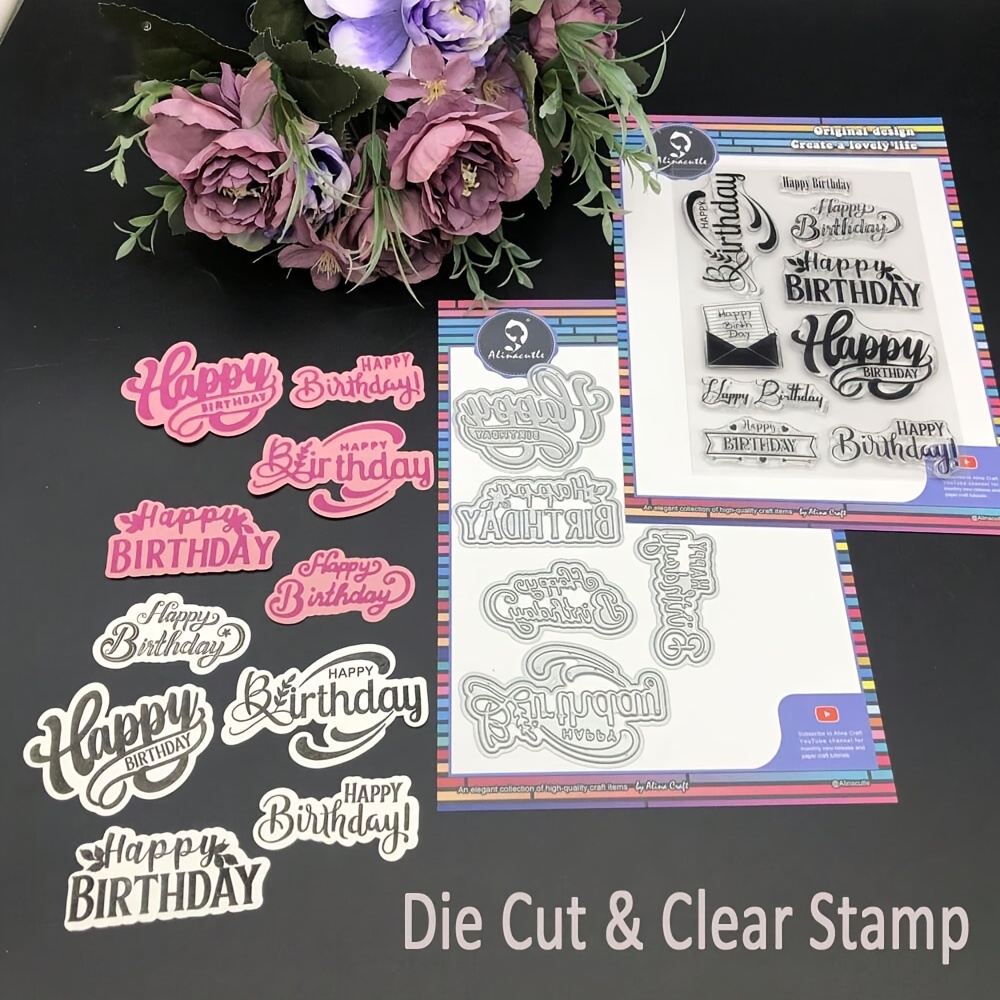 

Alinacraft 1pc Happy Birthday Clear Stamps And 1set Metal Cutting Die Cuts For Paper Craft Handmade Card Making Diy Greeting Cards Scrapbooking And Album