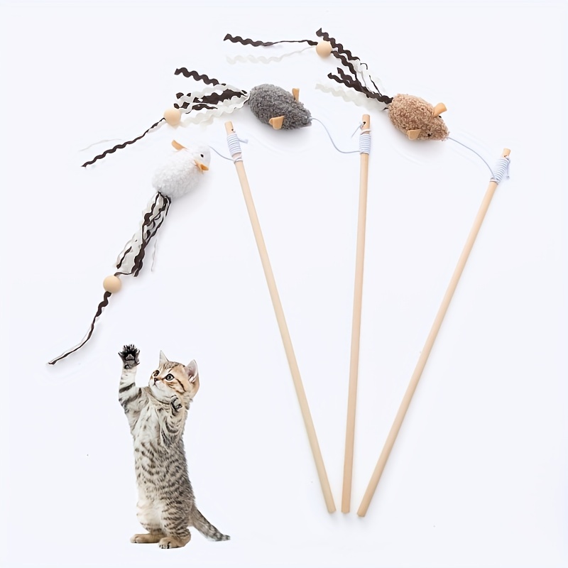 Fishing rod for cat with plush mouse with catnip baguette, string