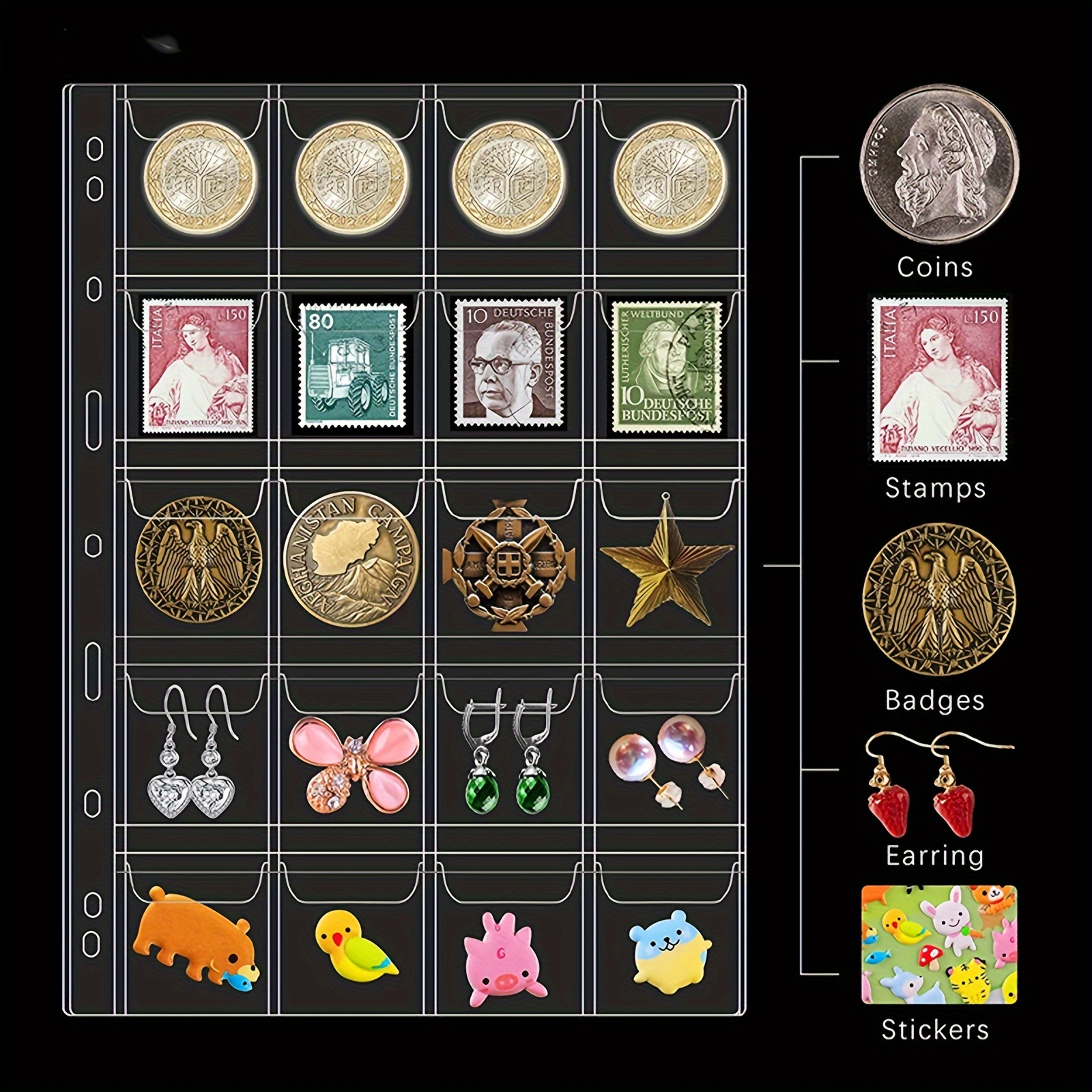 Páginas de colección de monedas de 10 hojas, página de bolsillo para  monedas con 200 bolsillos. Fundas para carpetas de monedas con 9 agujeros