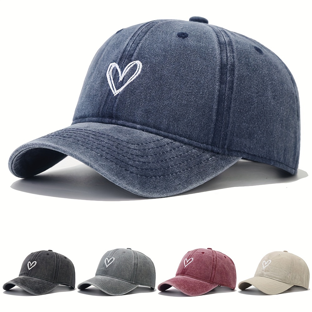 

Washed Vintage Simple Baseball Heart Embroidered Dad Hat Curved Brim Adjustable Sun Hats