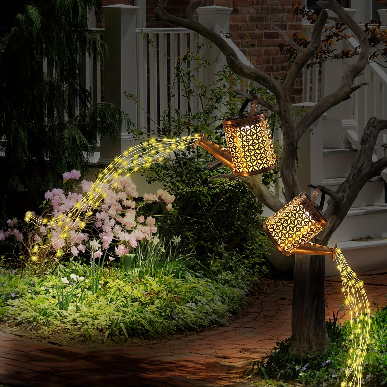 Luces solares para decoración de jardín al aire libre, linterna colgante  grande, impermeable, regadera, luces de paisaje, decoraciones exteriores  para