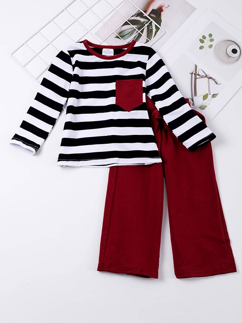 Kids Cotton Pajama Set - Long Sleeve Top & Wide Leg Pants For Boys & Girls, Fall/Winter Sleepwear