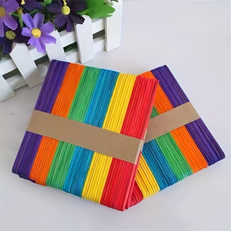 50 Pcs Colored Wooden Popsicle Sticks Natural Wood Ice Cream