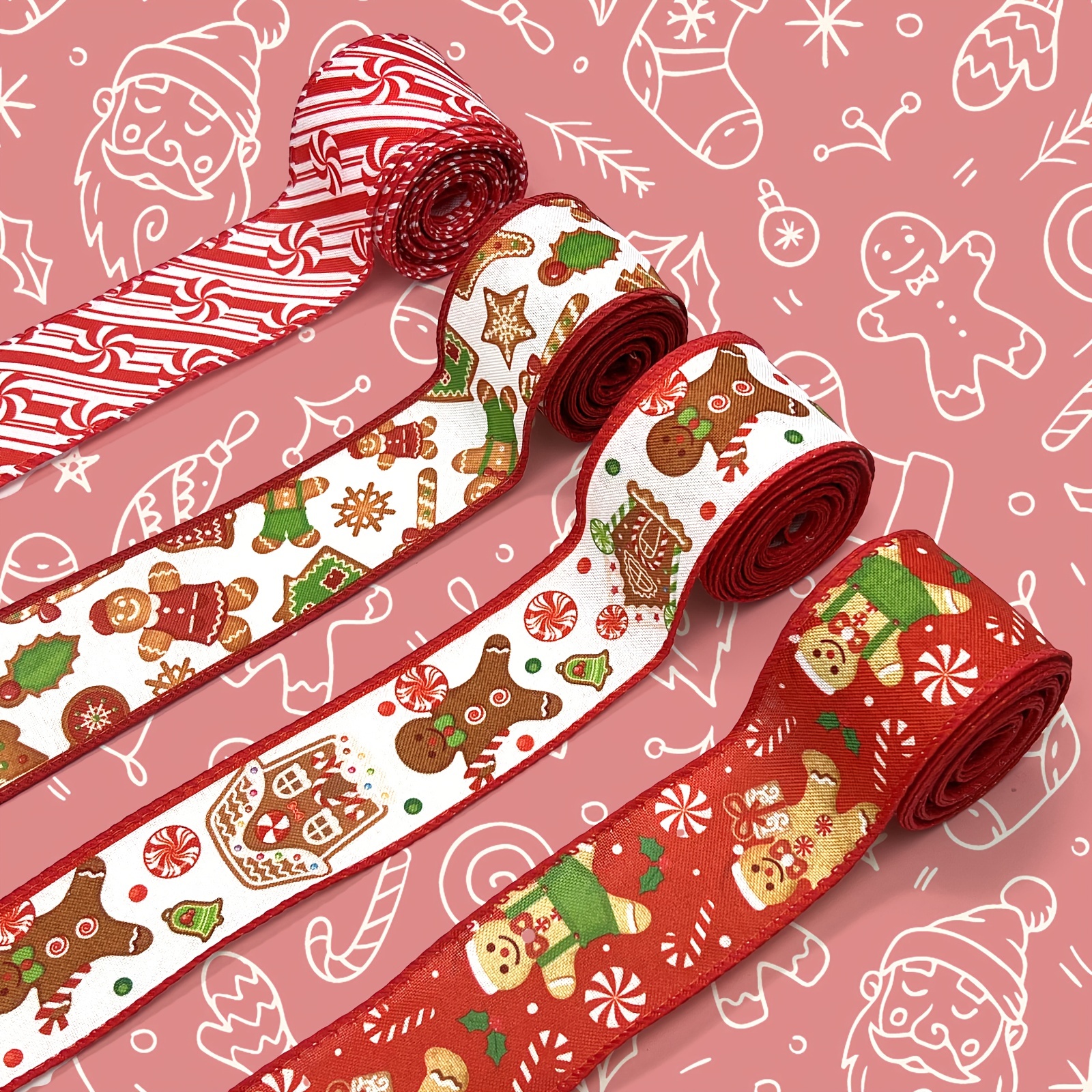 Christmas Ribbon Set, Holiday Grosgrain Ribbons for Gift Package Wrapping -  pattern:D 